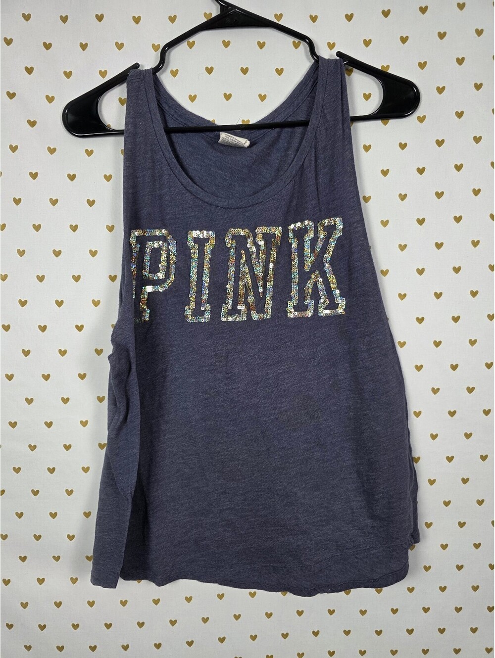 Victorias Secret PINK BLING Logo Sequined Tank Top MEDIUM